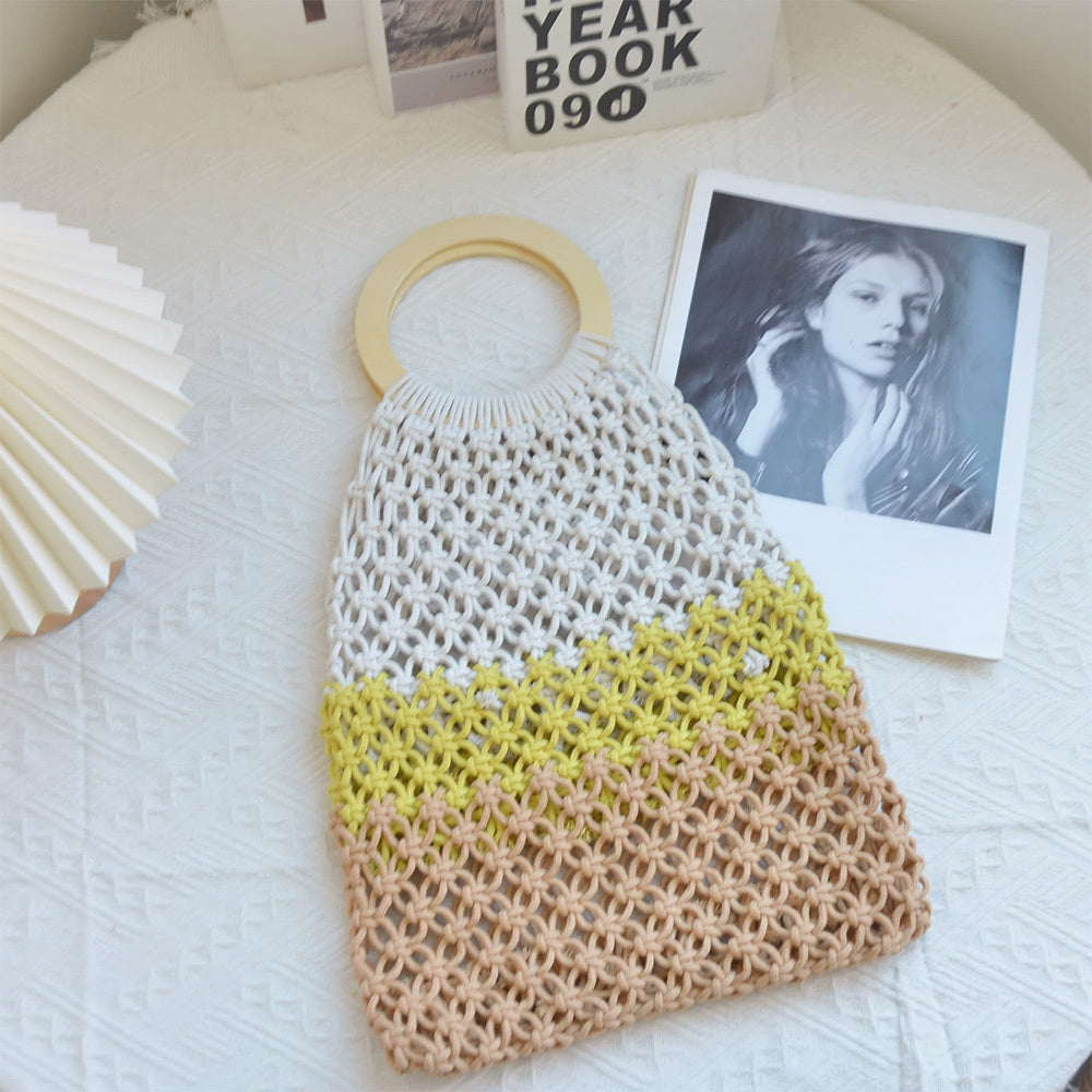 2024 New Coarse Cotton Rope Woven Bag Handbags Women Fashion Casual Vacation Beach Tote Bag Simple Straw Shoulder Bags Summer Personality Sense Of Luxury Simple Small Tote For Women