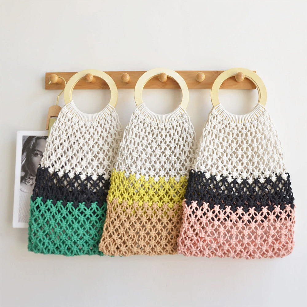 2024 New Coarse Cotton Rope Woven Bag Handbags Women Fashion Casual Vacation Beach Tote Bag Simple Straw Shoulder Bags Summer Personality Sense Of Luxury Simple Small Tote For Women