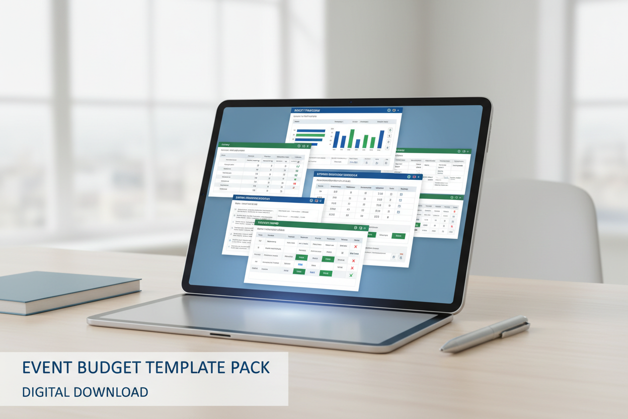 The Event Budget Template Pack	Low-Cost Digital Download. A set of 5 professional, pre-built Excel templates for budget tracking, expense reconciliation, and vendor payment scheduling. Essential for meticulous financial control.